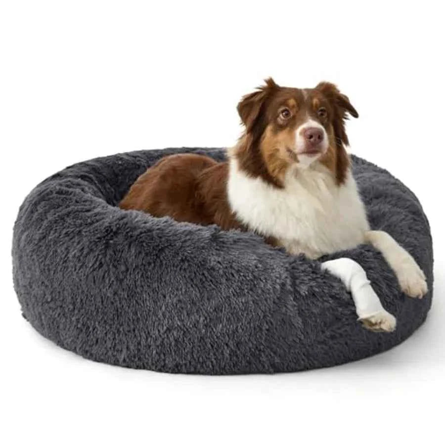 SupportMax™ Calming Dog Beds Large Sized Dog - 36in Donut Washable Large Pet Bed, Anti-Slip ＆Removable Cover, 420GSM Round Anti