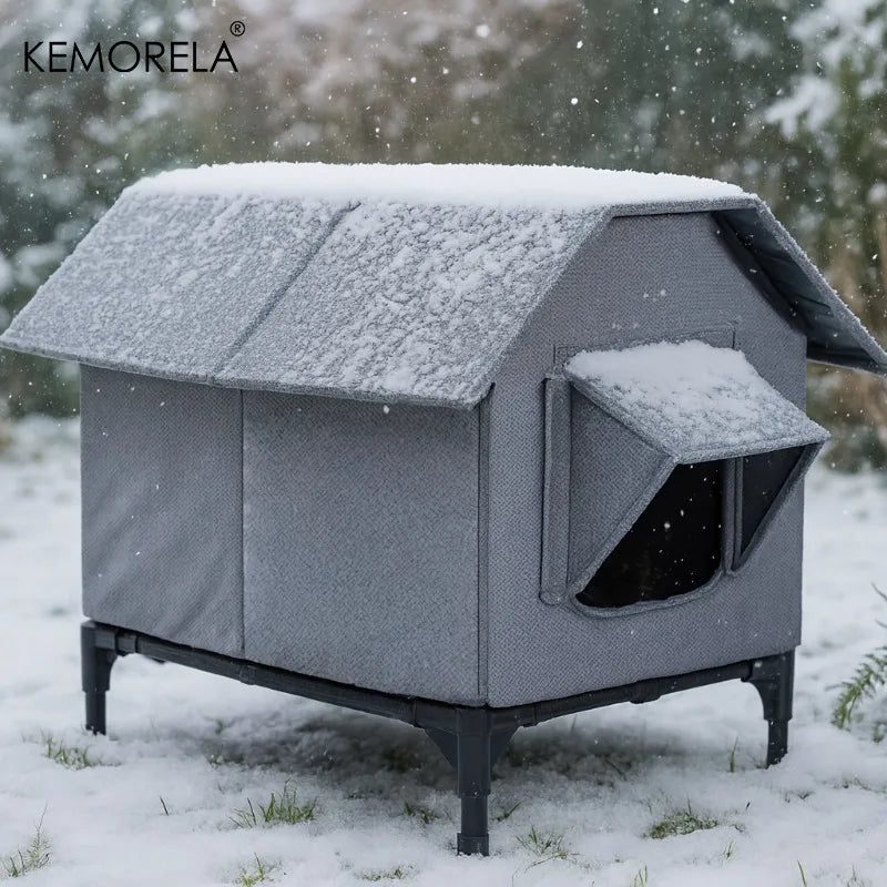 KEMORELA Winter Insulated Outdoor Cat House Foldable Oxford Cloth Warm Mat Shelter Easy Assembly Soft for Cats And Small Dogs