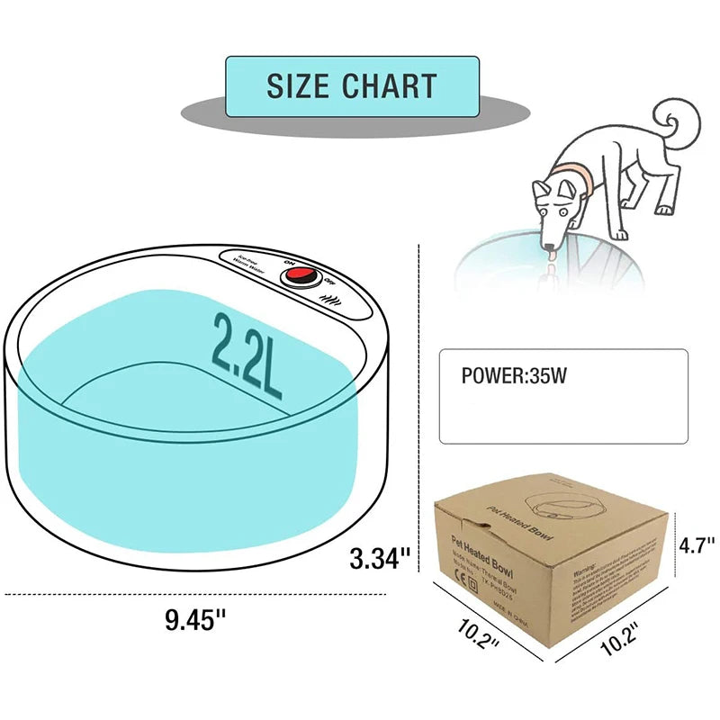 Winter No Freezing Heated Water Bowl for Outdoor Cats 2.2L Heated Dog Bowl Heated Pet Drinker for Chickens Rabbits Birds