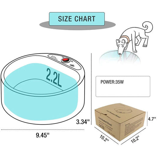 Winter No Freezing Heated Water Bowl for Outdoor Cats 2.2L Heated Dog Bowl Heated Pet Drinker for Chickens Rabbits Birds