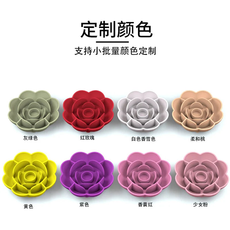 Pet Supplies Silicone Slow Food Bowl Rose Shape Dog Bowl Cat Anti-Choking and Anti-Knocking Food Bowl with Suction Cup