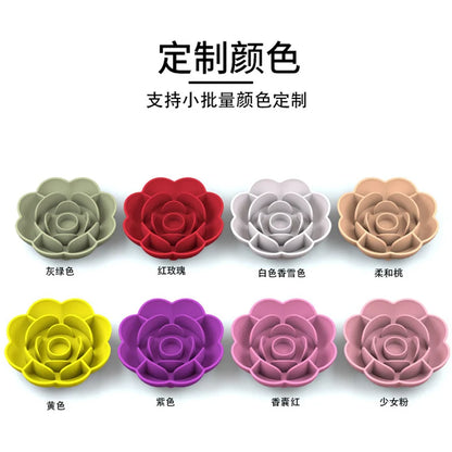 Pet Supplies Silicone Slow Food Bowl Rose Shape Dog Bowl Cat Anti-Choking and Anti-Knocking Food Bowl with Suction Cup