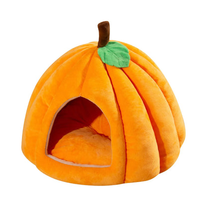 Halloween Theme Pumpkin Shape Autumn And Winter Comfy Cat And Dog Semi-enclosed Pet Bed Warm And Thick Cat And Dog House