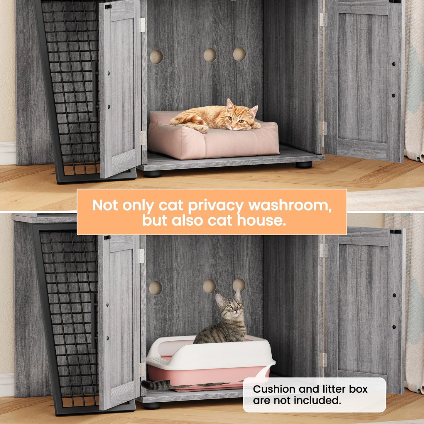 Cat Litter Box Enclosure with Platform,Double Layer Cat Litter Hidden Furniture,Cat Washroom Furniture,Cat House with Ladder