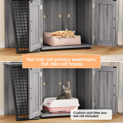 Cat Litter Box Enclosure with Platform,Double Layer Cat Litter Hidden Furniture,Cat Washroom Furniture,Cat House with Ladder