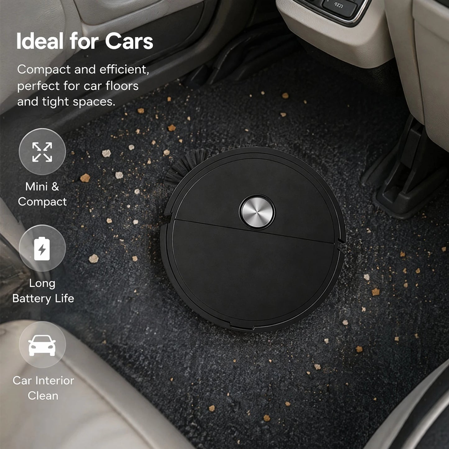 3 In 1 Multi Function Sweeping Cleaners Lightweight Compact Car Robot Vacuum Automatic Obstacle Avoidance for Car&Home Cleanings