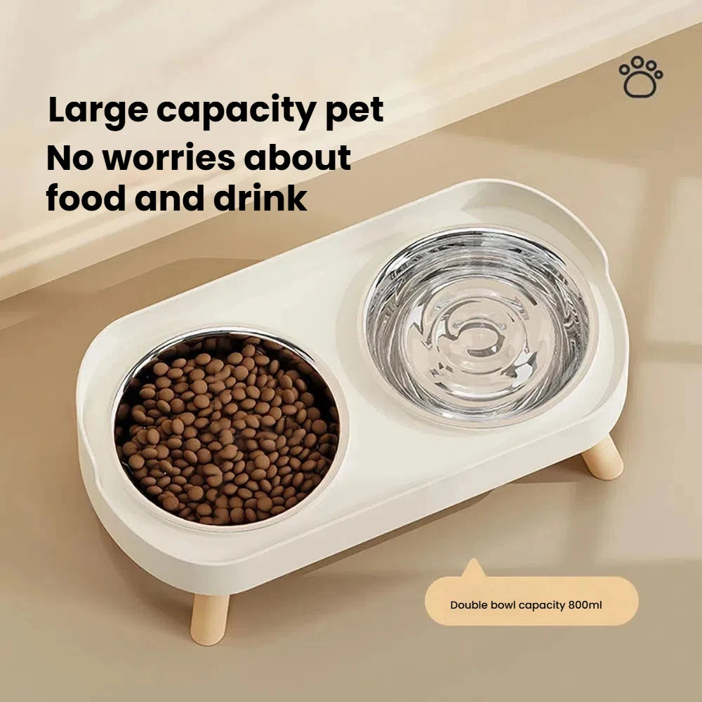 Ceramic Cat Bowls Double Set - Large Aperture Food & Water Bowls, Anti - Tip Design, Neck - Care for Cats and Dogs