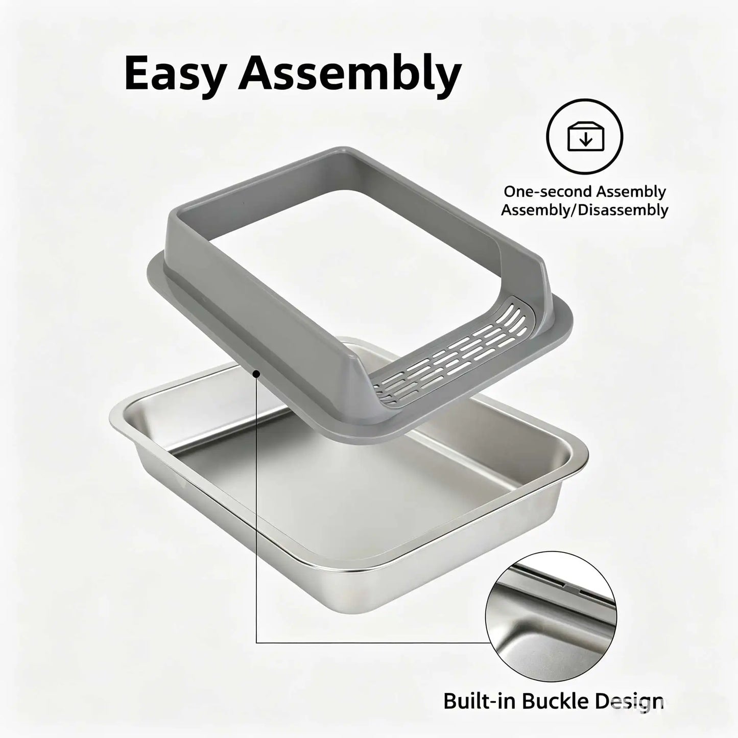 Premium Stainless Steel Cat Litter Box Semi-Enclosed Anti-Splash Cat High Rim Paw Clean Grid Multi Size Kitten Large Cat Toilet