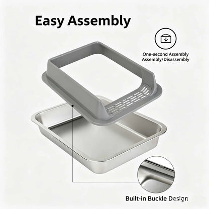 Premium Stainless Steel Cat Litter Box Semi-Enclosed Anti-Splash Cat High Rim Paw Clean Grid Multi Size Kitten Large Cat Toilet