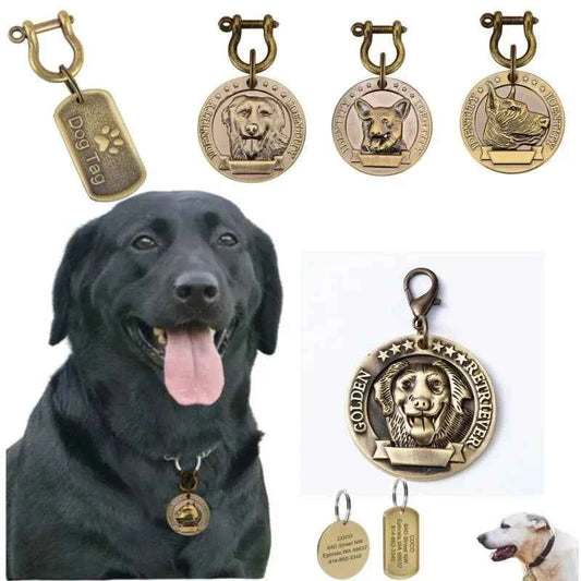 Custom Dog Tag Customizable Engraved Pets ID for Dog Cat Bronze Nameplate Tags Personalized Number Dogs Collar ID Pendant