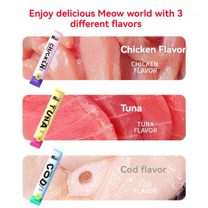 5Pcs Pet Supplies Cat Stripe Pet Snacks 15g/Stripe Liquid Wet Grain Tuna Chicken Cod Can Hair Cheep Cat Snacks