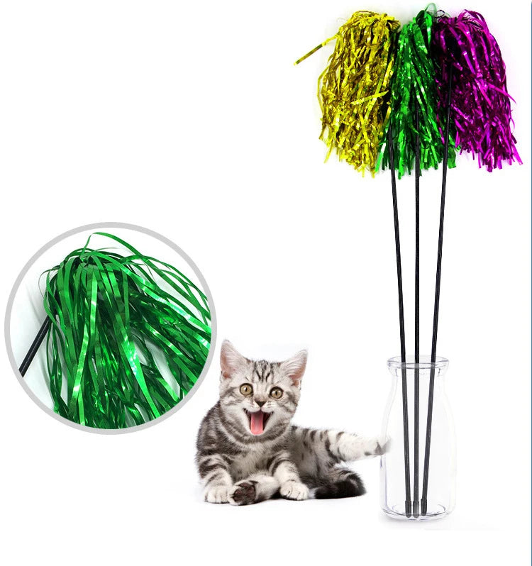 Colorful Ribbon Cat Toy Wand Funny Kitten Rod Teaser Plastic Stick for Pet Cats Interactive Toys