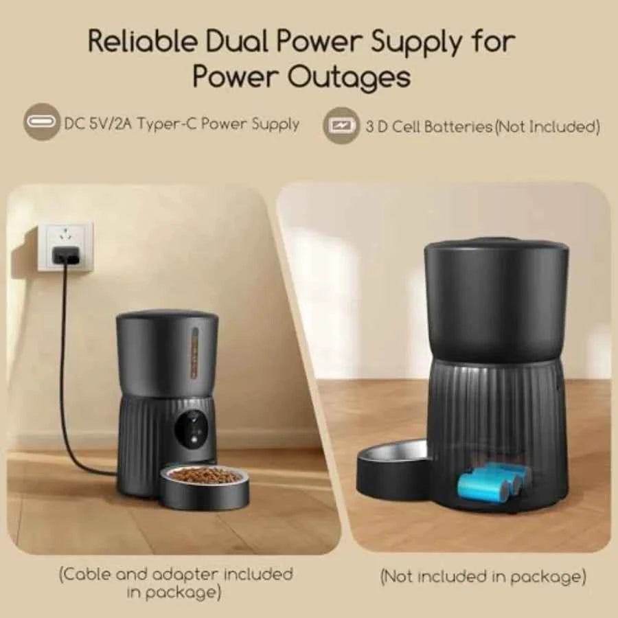Automatic cat feeder with camera for home use ABS plastic black 1080P HD video with night vision 5G WiFi APP control 2-way audi