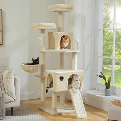 Large Cat Tree for Indoor Cats, Multi-Level Cat Tower with Scratching Posts, Padded Perches, Plush Cat Condo, Cat Accessories