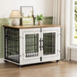 Lulive Dogs Crate Furniture for Medium Dogs, 32'' Dogs Kennel Indoor with Cushion & Wheels Wooden Doges Cage Double Doors Dog,Cu