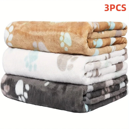 3PCS Soft Flannel Fleece Cat Dog Blanket Bed Mats Paw Foot Print Warm Pet Blanket Sleeping Beds Cover Mat For Pets Supplies