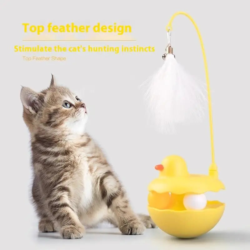 {QTG333} Tumbler Cat Teaser Toy With Removable Feathers & Bells - Self Amusing Kitten Play Wand Easy To Clean And Reassemble