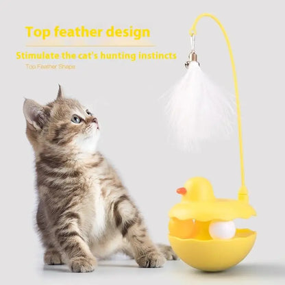 {QTG333} Tumbler Cat Teaser Toy With Removable Feathers & Bells - Self Amusing Kitten Play Wand Easy To Clean And Reassemble