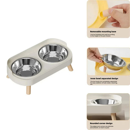 Ceramic Cat Bowls Double Set - Large Aperture Food & Water Bowls, Anti - Tip Design, Neck - Care for Cats and Dogs