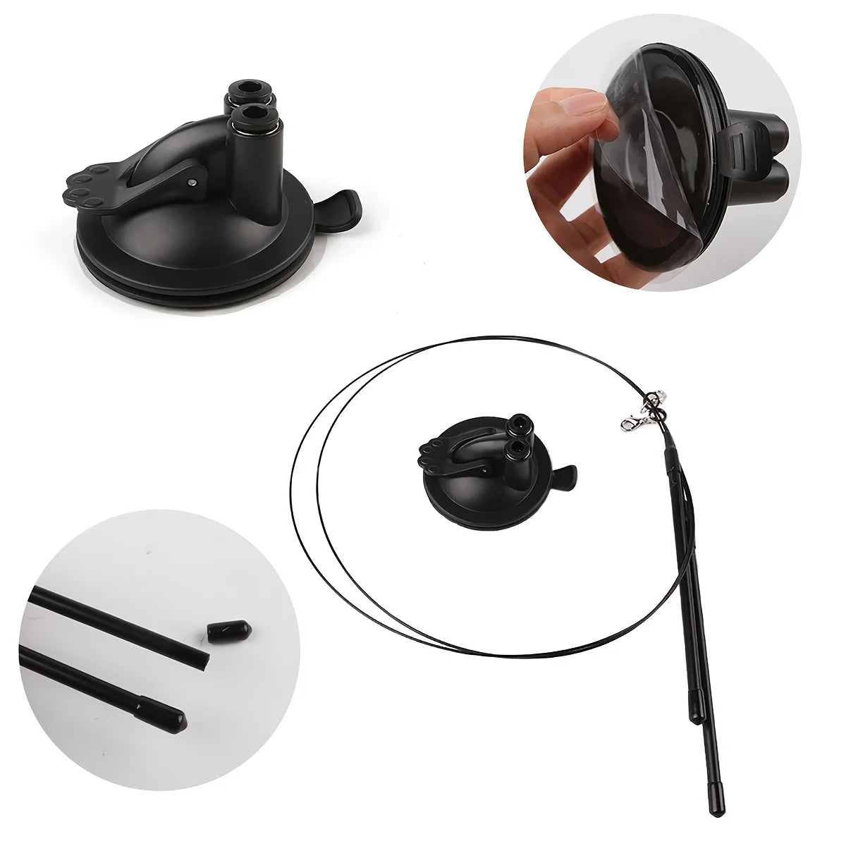 Interactive Cat Wand - Anti-Slip Suction Base & Double-Lock Grip Design No Battery Pet Toy for Indoor/Outdoor Hunting Training