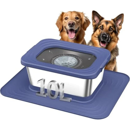 Stainless Steel Dog Water Bowl, No Spill Anti-Splash Dog Bowls with XXL Silicone Mat, Spill-Proof Slow Feeder for Messy Drinker