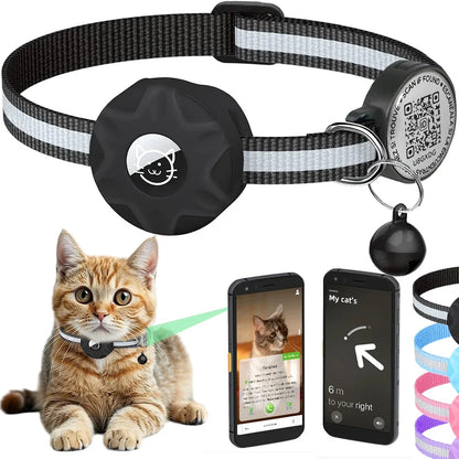 GPS Cat Collar Cats Accessories Cats Airtag Collar with QR ID Pet Tag Reflective Anti-Lost Tracker Air Tag Holder Kitten Collar