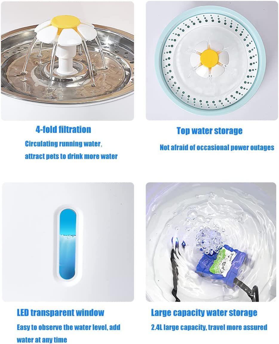 ATUBAN Cat Water Fountain, 81oz/2.4L Pet Water Fountain Replacement Filters Stainless Steel Automatic Drinking Fountain for Cats