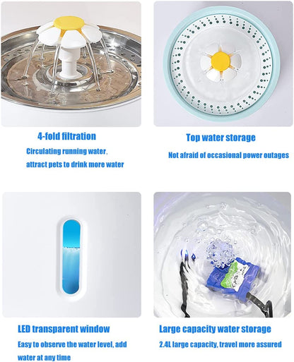 ATUBAN Cat Water Fountain, 81oz/2.4L Pet Water Fountain Replacement Filters Stainless Steel Automatic Drinking Fountain for Cats