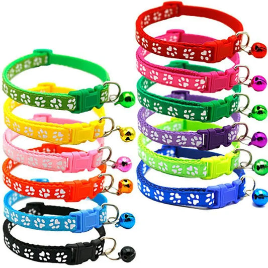 1Pc Colorful Cute Bell Collar Adjustable Buckle Cat Collar Pet Supplies Footprint Personalized Kitten Collar Small Dog Necklace - Pet Suppie