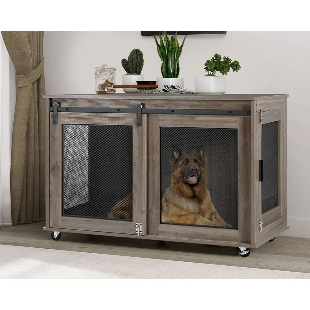 Dog Crate Furniture, Wooden Heavy Duty Dog Kennel Indoor, Decorative Dog Cage Table for Extra Large Dogs