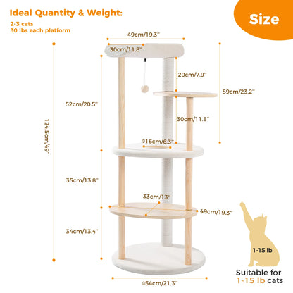 Modern Cat Tree Tower Furniture Wooden with Scratching Post Multi-level Jumping Platform with Condo and Comfortable Perch Beige