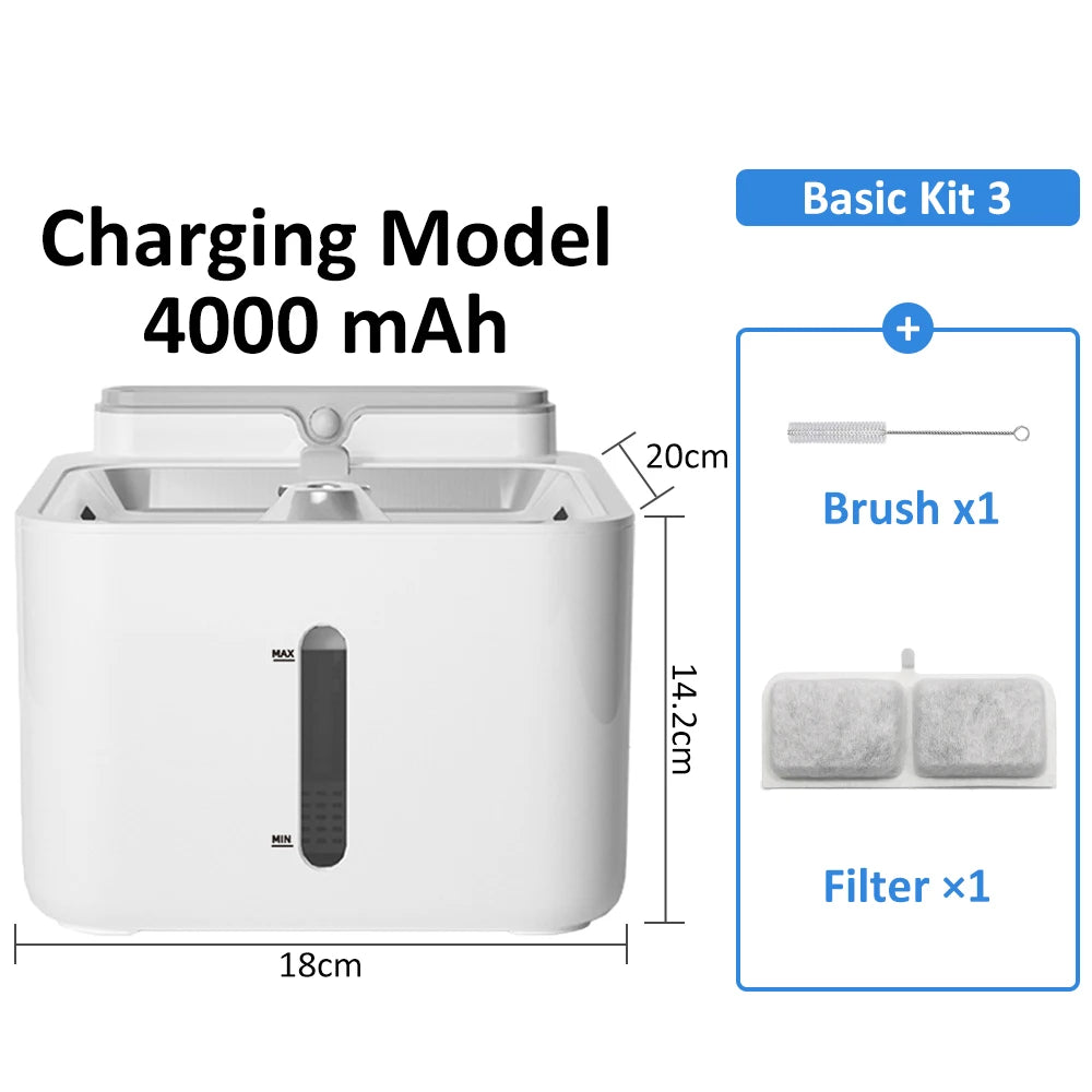 Pet Water Fountain Filter, Wireless Sensor Drinker, Pet Feeder for Cat and Dog, Water Dispenser, Auto Drinking Fountain