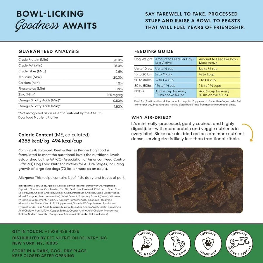 Air Dried Grain Free Dog Food for Dogs Large Medium and Small Puppy Dog Food Adult Dog Food Senior Dog Food Beef and Berries 4.