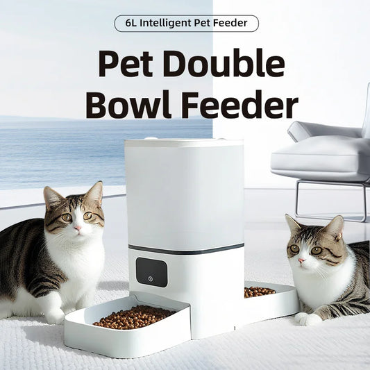 repetsun 6L Smart Automatic Pet Feeder – Tuya App Timer with Stainless Steel Double Bowl for Cats & Dogs - Pet Suppie
