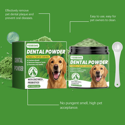 Dog tooth cleaning powder gently cleanses pet teeth, improves tartar, teeth yellowing, freshens breath, natural ingredients