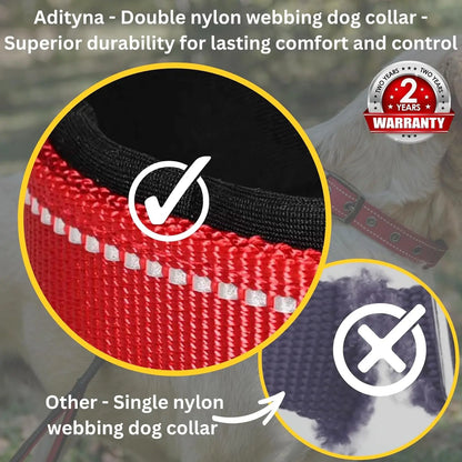 Reflective Striped Dog Collar, Escape-Proof Nylon, Quick-Release Buckle, Soft Padded, for Small Cat, Medium and Large Dogs