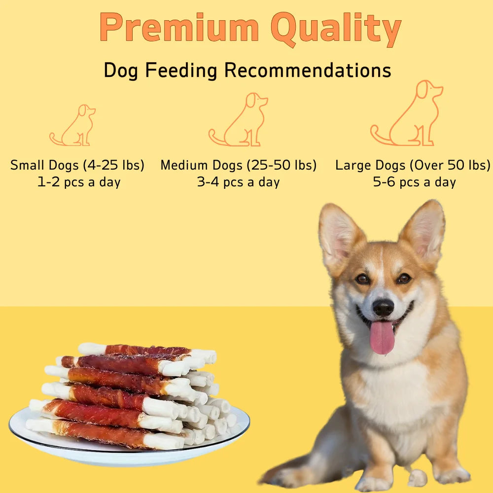 4-Pack(4 x 100g/3.53oz) 400g/14.12oz Duck Wrapped Rawhide Sticks, Dog Treats For Small, Medium, & Large Dog