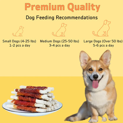 4-Pack(4 x 100g/3.53oz) 400g/14.12oz Duck Wrapped Rawhide Sticks, Dog Treats For Small, Medium, & Large Dog