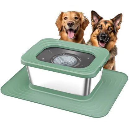 Stainless Steel Dog Water Bowl, No Spill Anti-Splash Dog Bowls with XXL Silicone Mat, Spill-Proof Slow Feeder for Messy Drinker