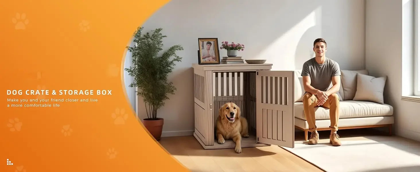 Dog Crate End Table - Lockable Kennel for Small/Large Dogs, Modern Indoor Furniture Nightstand  (39.37 * 28.35 * 32.83 Inch)