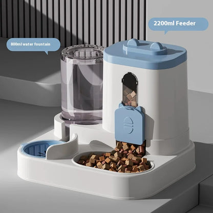 Automatic Cat Feeder & Water Fountain Set - Food Grade Plastic - for Cats & Dogs - Gravity Feed Design