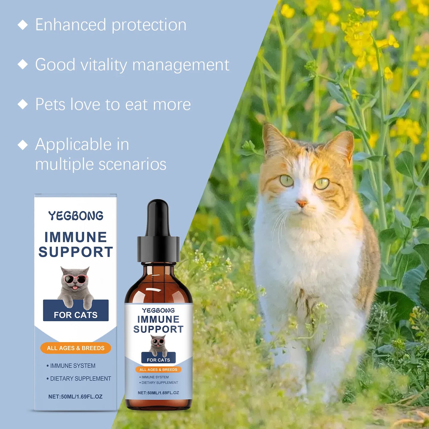 Yegbong 50ml Cat Vitamin Supplement Daily Care to Help Nutrition, Promote Growth, and Support Cat's Recovery, Vitamin Care Drops