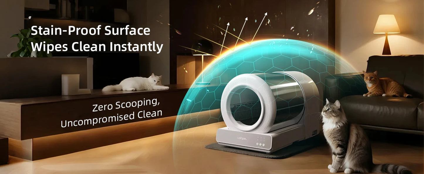 Uahpet Stainless Steel Self Cleaning Cat Litter Box, Automatic Cat Litter Box with APP Control, Lower Entry, Safety Sensors