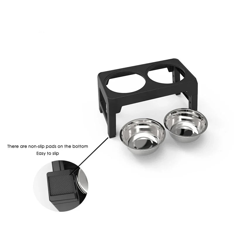 Dog Feeder Stand Elevated Adjustable, Stainless Steel Bowls Double, Raised Food Water Bowls for Small Medium Large Dogs