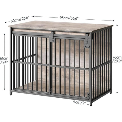 Dog Crate Furniture, 36.6" Heavy Duty Dog Kennel with Sliding Barn Door, Wooden Dog Cage Indoor, Decorative Side End Table for