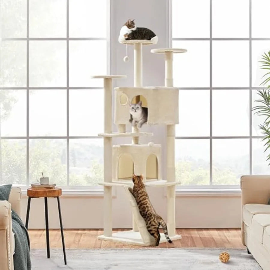 XL Multi-Level Cat Tree, Double Caves, Perches, Sisal Posts Anti-wobble stable base, easy assembly, multi-level layout, high pe