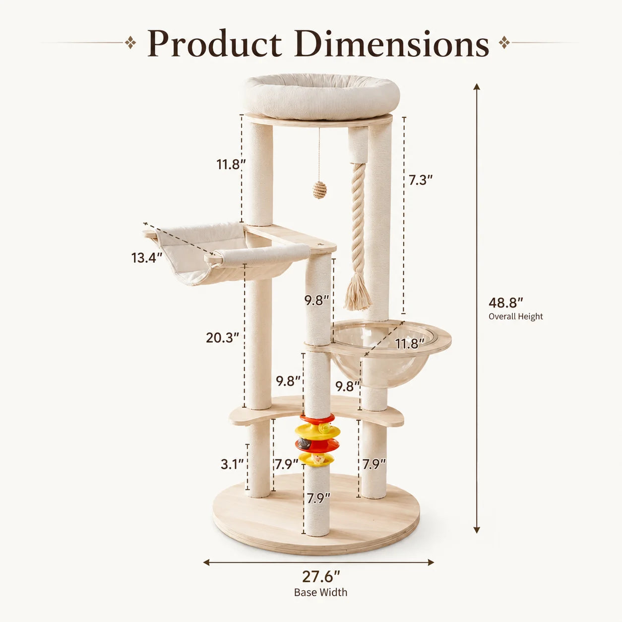 Multi-Functional Cat Tree Tower with Space Capsule, Hanging Ball, Scratching Posts, and Soft Condo - Sturdy Wooden Design for Kittens and Adult Cats, Cat Tree Tower