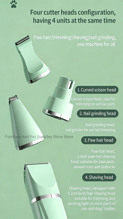 Professional 4-in-1 Electric Pet Grooming Tool Set Dog Hair Clippers USB Rechargeable Pets Haircut Trimmer Shaver Cats Supplies