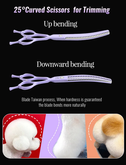 Fenice Dog Beauty Scissors Colorful 6.5/7/7.5 inch JP440C Professional Dog Grooming Scissors Curved Thinner Chunker Shears Tools