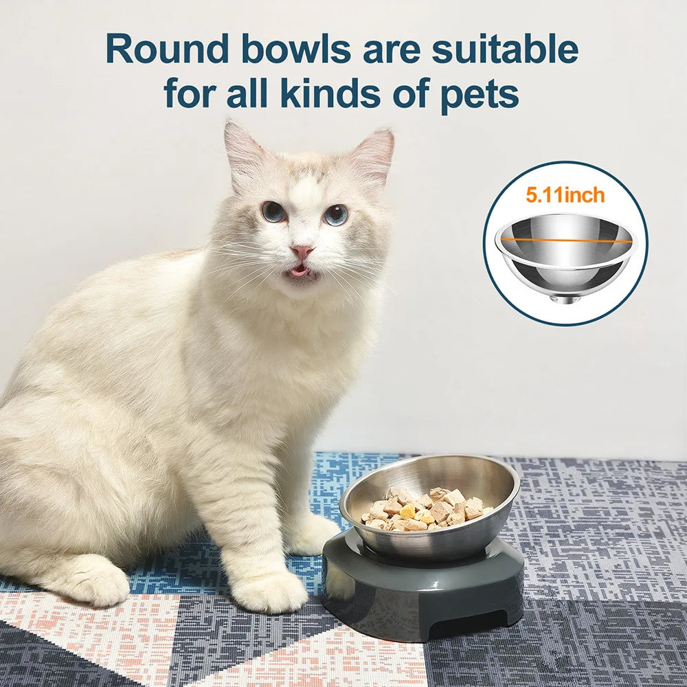 Elevated Pet Bowl 304 Stainless Steel - Adjustable Height Neck Support Large Wide Mouth Feeder for Cats and Dogs